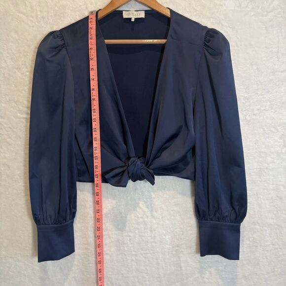 WAYF Pantsuit 2 Piece Satin Crop Tie Top Wide Leg Pants Navy Blue Large - Picture 5 of 14